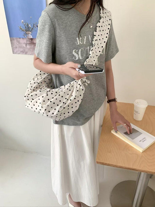 Ruffle Tote Bag | Y2K Aesthetic Shoulder Bag | Polka Dot Purse | Soft Girl Handbag