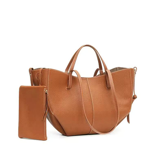 2025 leather shoulder bag versatile niche handbag, top layer cowhide commuting high-end feeling, large capacity tote bag for wom